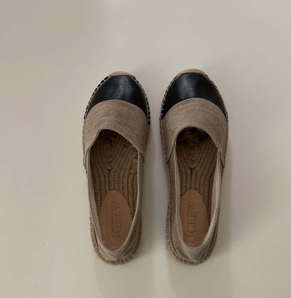 J.Crew Women's Size 7.5 Tan and‎ Black Cap-Toe Espadrille Flats